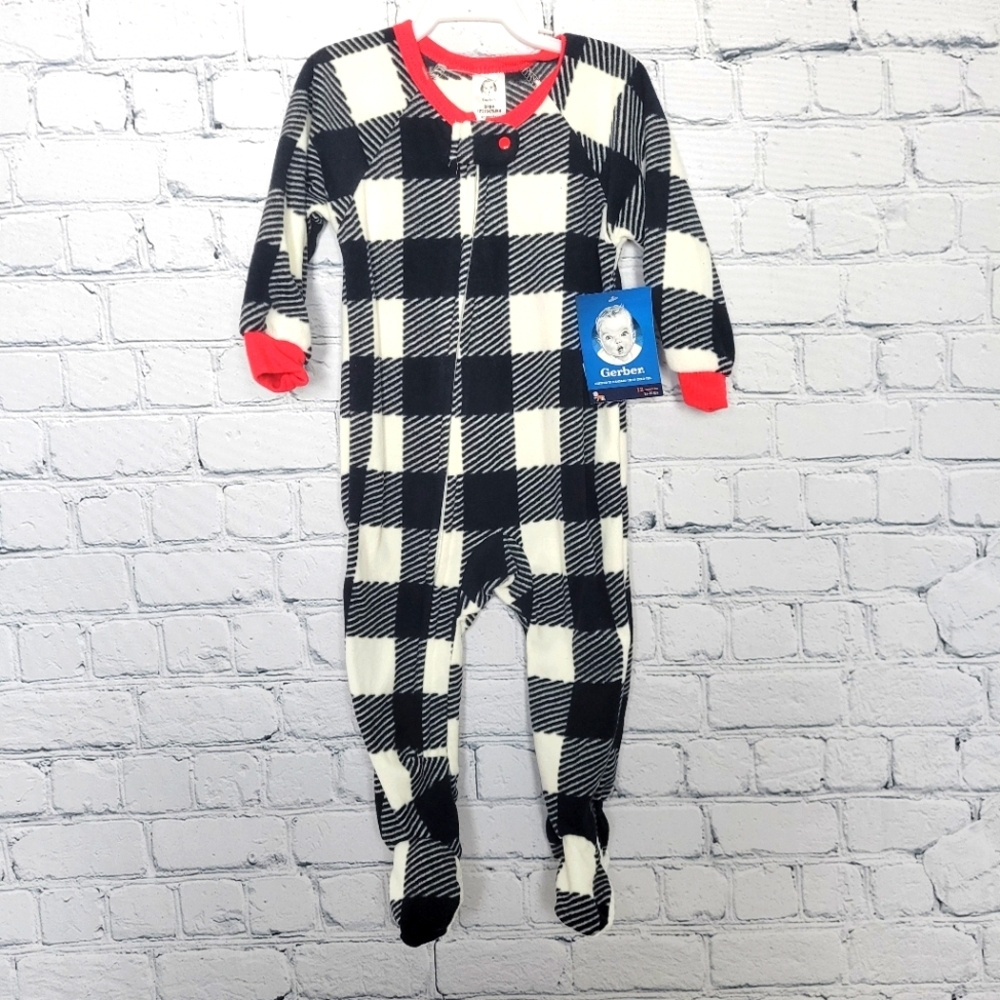 NWT Gerber Size 12M Buffalo Plaid Fleece Footie Pajamas